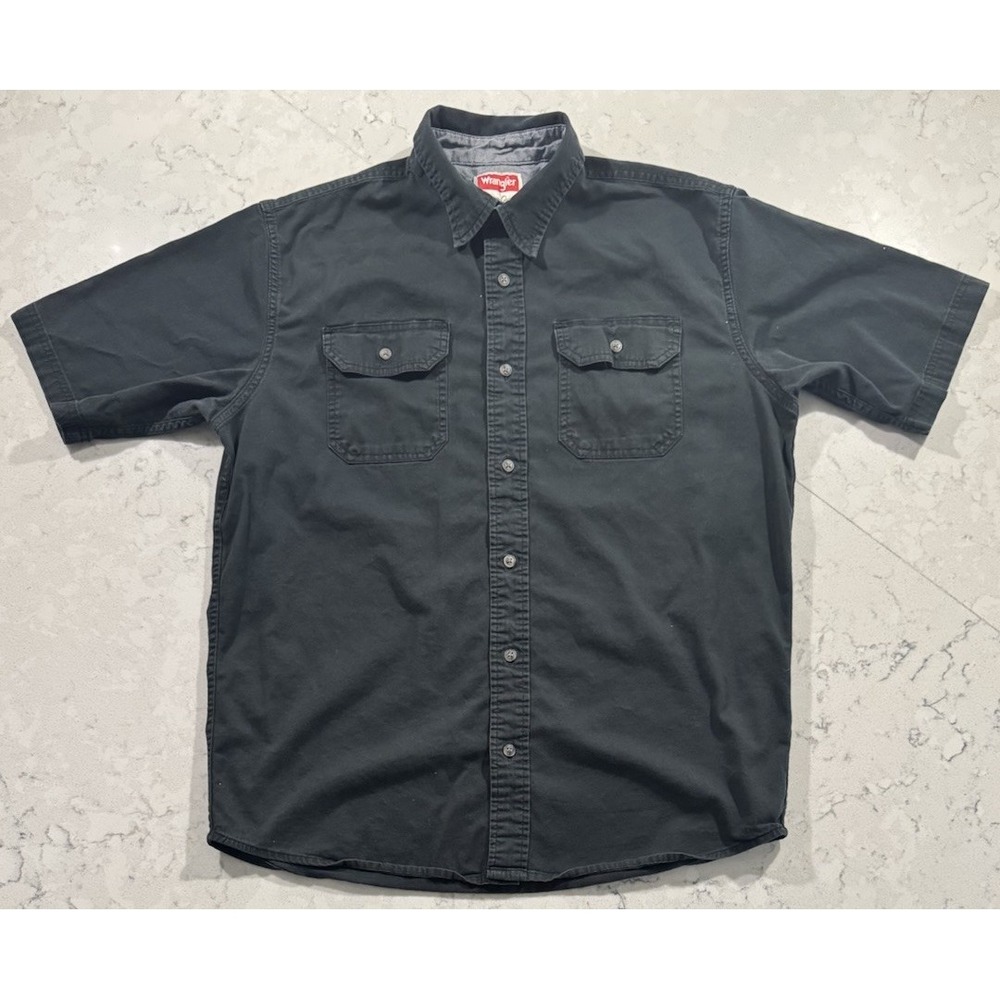 Wrangler Comfort Flex Shirt Mens Medium Black Short Sleeve Button Up